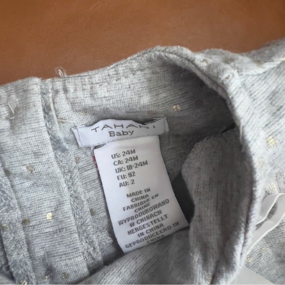 Tahari Baby Girls Size 24 Months Gray Short Sleeve Tunic Dress  with Gold Dots - Picture 4 of 7